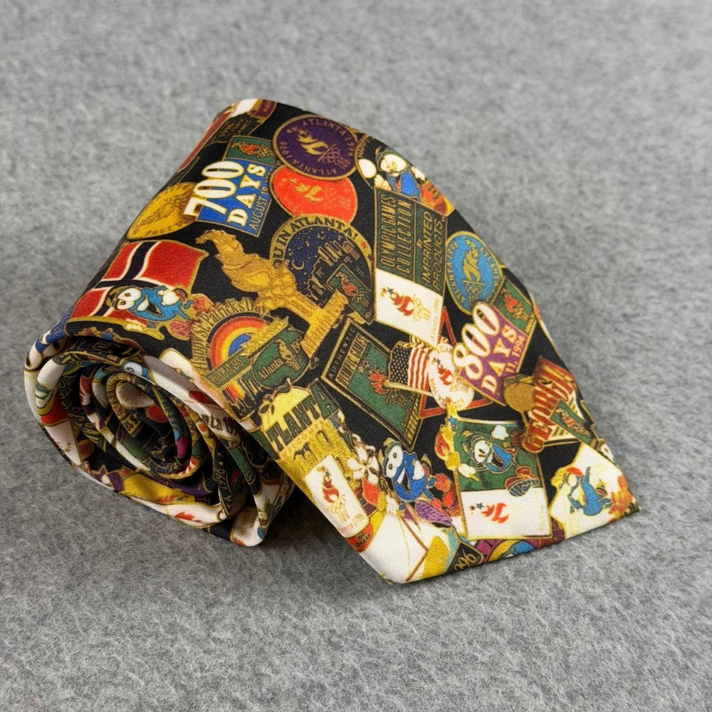 Vintage Ralph Marlin Atlanta 1996 Olympic Games Collection Pin Print Tie 56x3.6"